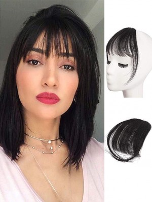 Clip in Fringe Human Hair 100% Real Hair Fringe Extensions Clip in French Bangs Fringe with Temples Clip on Fringe Bangs Real Hair Pieces for women Natural Color Washable