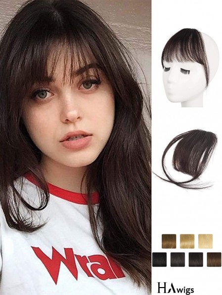 Clip in Fringe Human Hair 100% Real Hair Fringe Extensions Clip in French Bangs Fringe with Temples Clip on Fringe Bangs Real Hair Pieces for women Natural Color