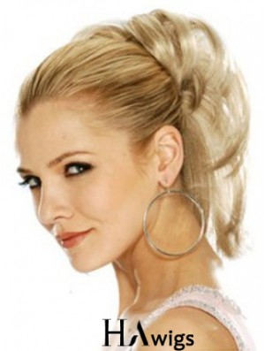 Hairpieces Clip In Blonde Color Straight Style With Synthetic