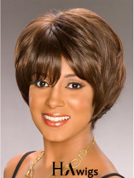 Bobs Capless Short Wavy Brown Synthetic African American Wigs UK