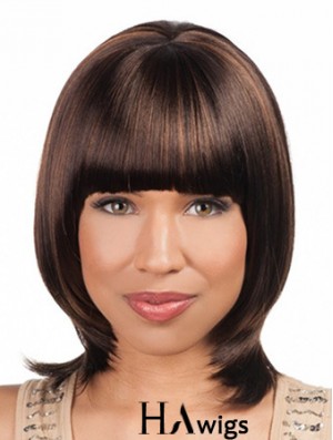 Sleek Chin Length Yaki 16 inch Synthetic Glueless Lace Front Wigs