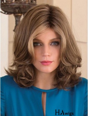 Without Bangs Brown Wavy 13 inch Shoulder Length Synthetic Wigs