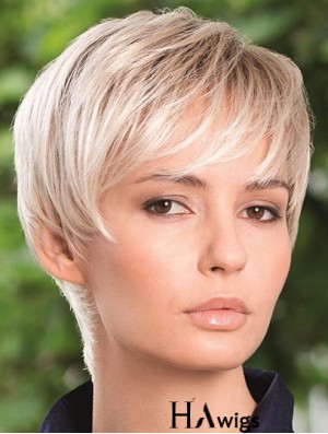 Synthetic Hair Wig Boycuts Straight Style Blonde Color Short Length