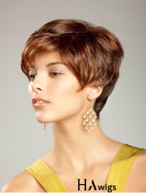 Short Synthetic Hair Wig Boycuts Short Length Auburn Color