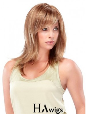 Blonde Shoulder Length Straight With Bangs Trendy Medium Wigs