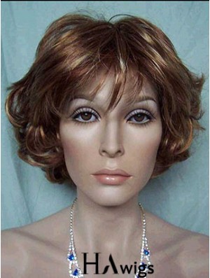 Best Brown Short Wavy With Bangs Lace Front Wigs