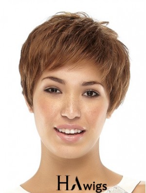 Cropped Boycuts Straight Brown Popular Synthetic Wigs