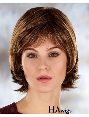 Brown Chin Length Straight With Bangs 10 inch Modern Medium Wigs