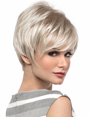 Popular 8 inch Straight Blonde With Bangs Short Wigs