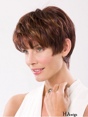 Straight Boycuts Capless 8 inch Auburn Cropped Synthetic Hair Wig