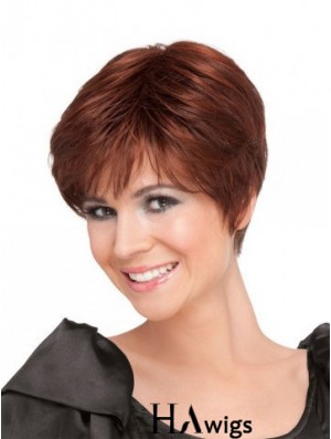 Red Short Straight Boycuts 100% Hand-tied High Quality Ladies Wigs Cheap