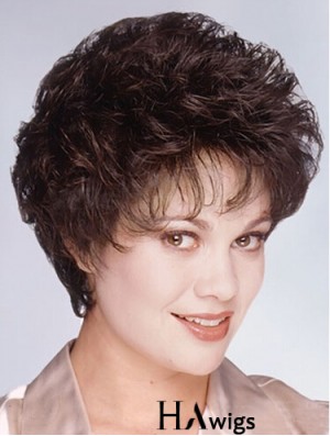 Layered Short Wavy Brown 8 inch Fashionable Monofilament Wigs