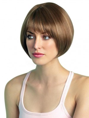 Durable 8 inch Cropped Monofilament Brown Bob Cut Wigs