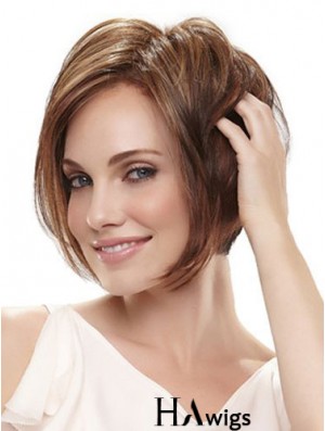 Capless Chin Length Straight Brown Sleek Bob Wigs