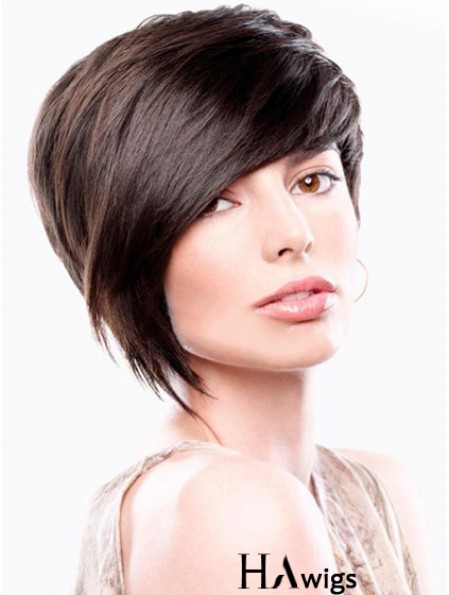 Bobs Straight Brown Capless Sleek Short Wigs