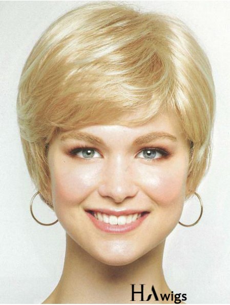 Chin Length Layered 8 inch Straight Blonde Medium Wigs