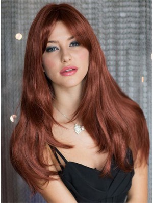 Cheap Auburn Straight With Bangs Capless Long Wigs