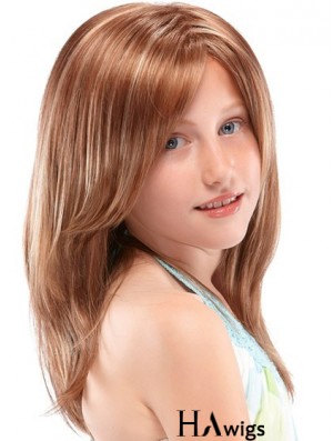 Kids Wigs 100% Hand Tied Straight Style Auburn Color Long Length