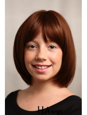 Straight Chin Length Auburn Synthetic Capless Kids Wigs