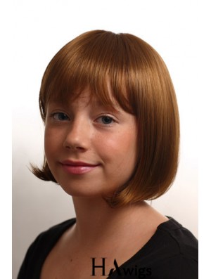 Straight Chin Length Auburn Synthetic Capless Kids Wigs