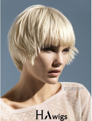 Monofilament Boycuts Short Straight 10 inch Platinum Blonde Convenient Fashion Wigs