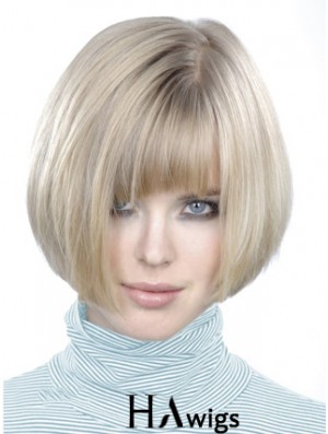 Monofilament Bobs Short Straight 10 inch Platinum Blonde Style Fashion Wigs