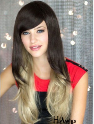 Good Ombre/2 Tone Long Wavy Without Bangs 22 inch Human Lace Wigs