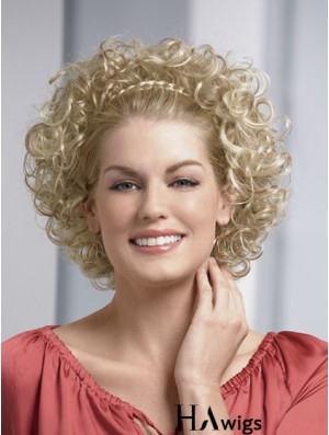 Chin Length Curly Blonde Fashionable Synthetic Half Wigs