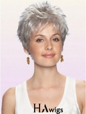 Cheap Grey Wigs With Capless Synthetic Cropped Length