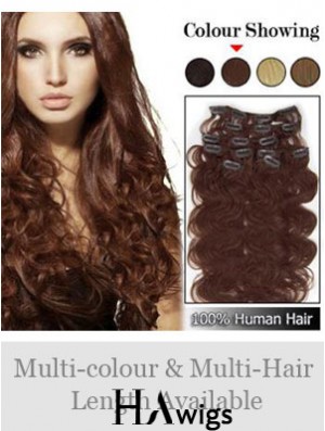 High Quality Auburn Wavy Remy Human Hair Clip In Hair Extensions