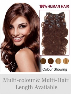 Online Auburn Wavy Remy Human Hair Clip In Hair Extensions