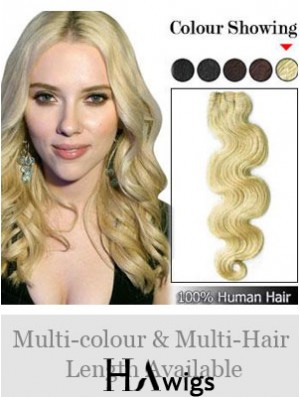 Wavy Remy Human Hair Blonde Fashionable Weft Extensions