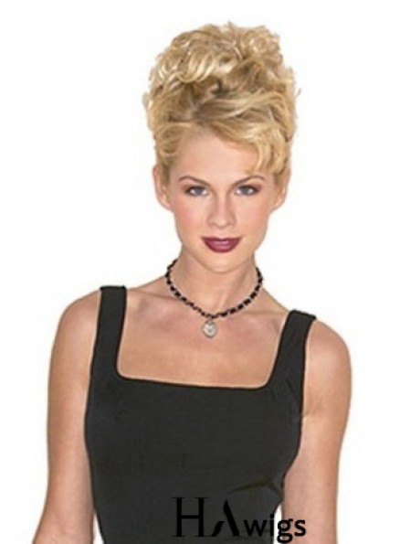 Hairpieces Clip On Blonde Color Short Length Curly Style