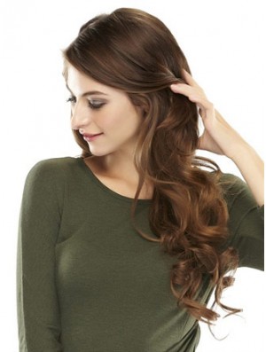 Online Brown Wavy Remy Human Hair Clip In Hairpieces